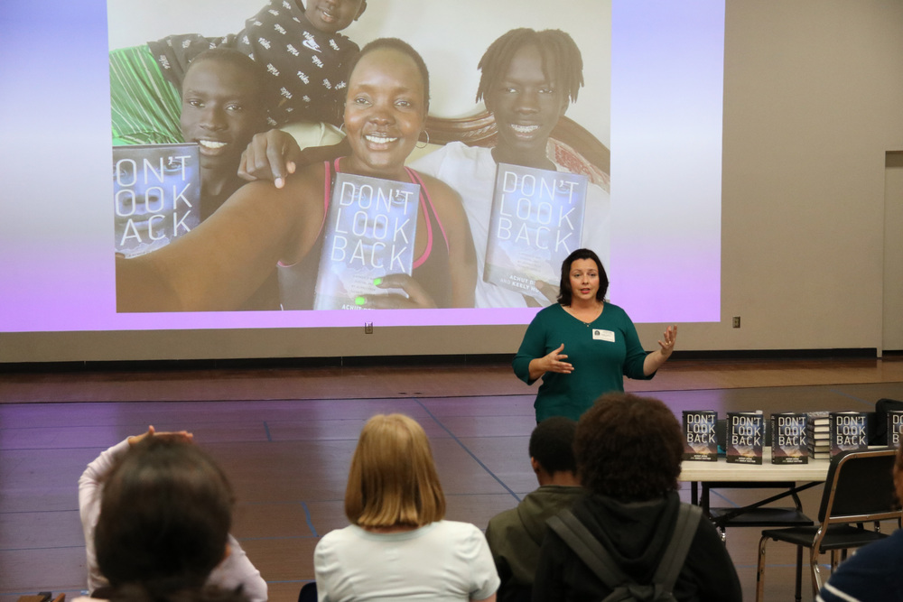 Author Keely Hutton speaks to students