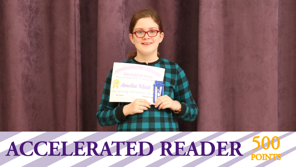 Amelia Klatt shows off her 500 points certificate