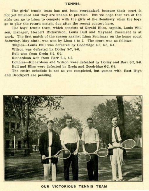 yearbook photo and caption of the 1914 tennis team