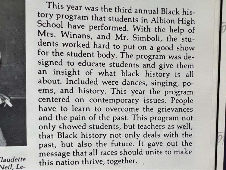 a yearbook excerpt about the Black History program
