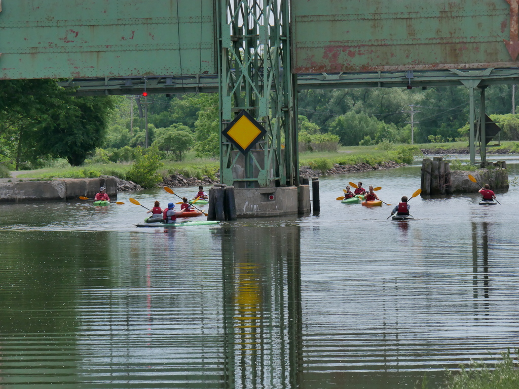 students kayaking on the canal