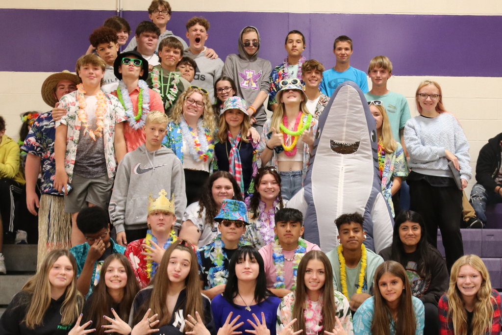 students dressed in tropical theme