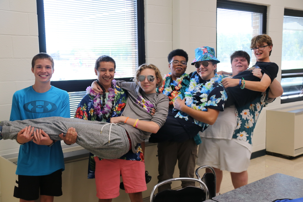 students dressed in tropical theme