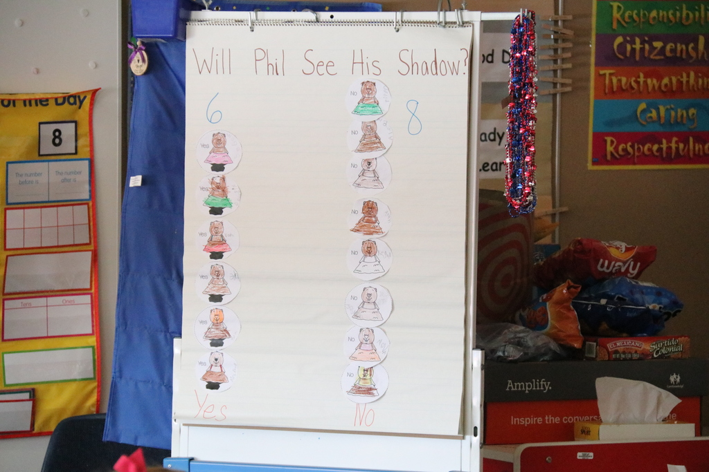 a count of whether students think the groundhog will see his shadow or not