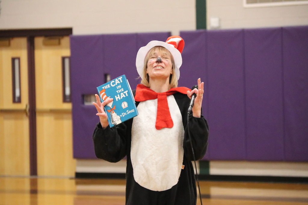 a teacher dressed as the cat in the hat