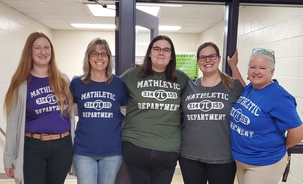 math teachers with pi day shirts