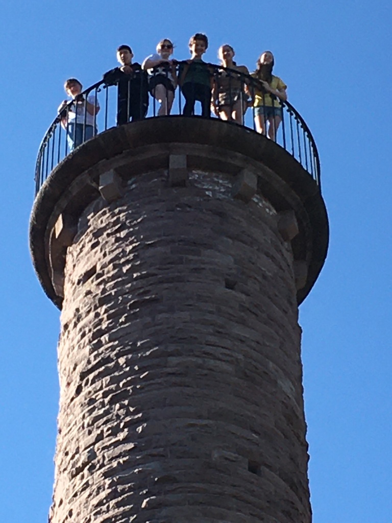 students atop the soldiers and sailors monument