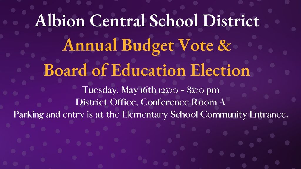 budget vote today in the district office 12 pm to 8 pm use the elementary school community entrance